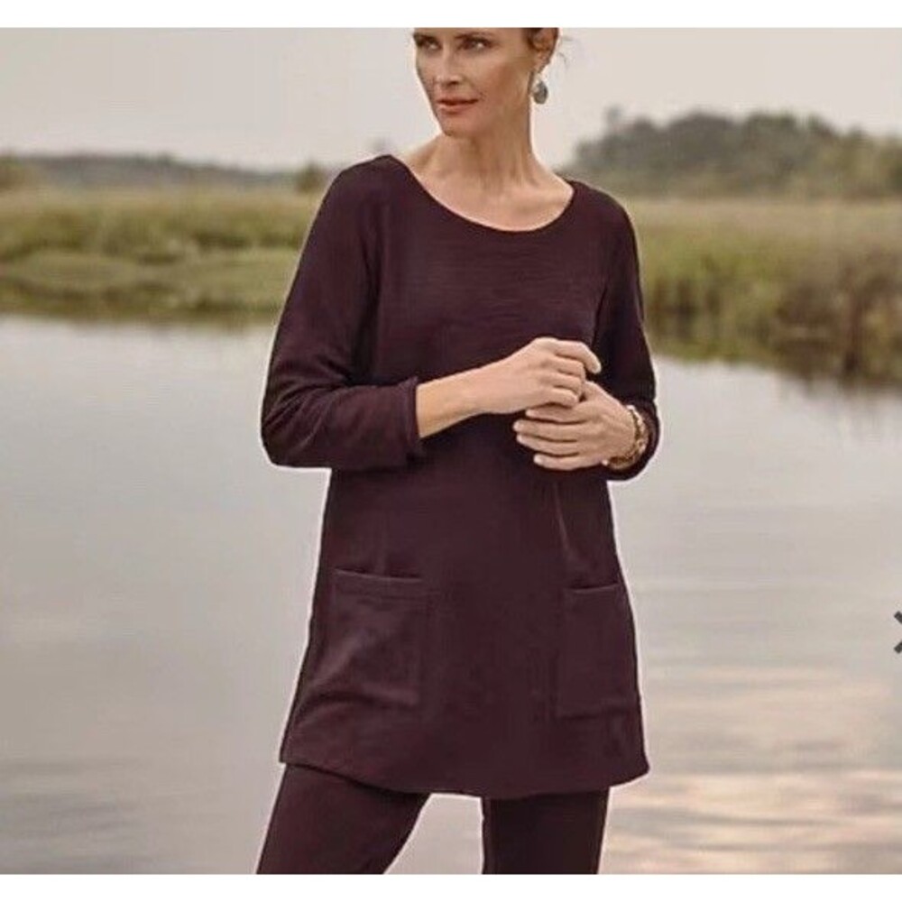 NWT J Jill Pure Jill Organic Cotton Tunic Top Women XS P Lagenlook Purple Shirt
